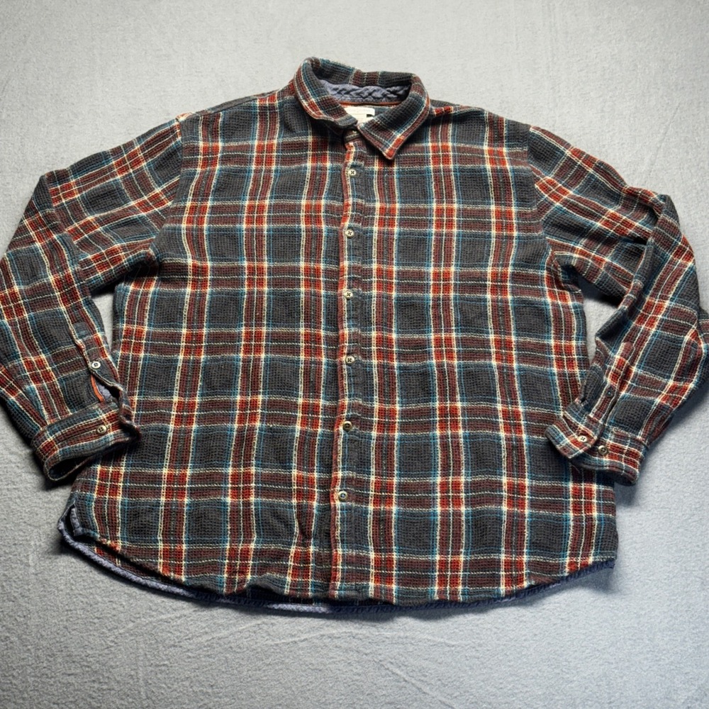 Carbon 2 Cobalt Mens Waffle Knit Plaid Button Up Shirt Size L‎ Double Cloth Gray